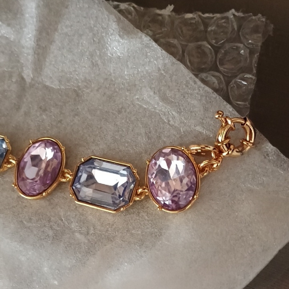 Talbots Gold-Tone Bracelet with Lavender and Lilac Stones - Picture 5 of 9